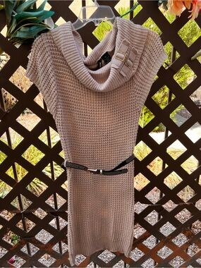 Sleeveless Cowl Neck Knit Tunic Sweater Dress - Taupe